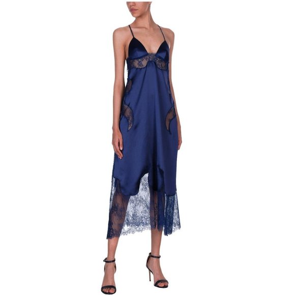 OFF-WHITE c/o Virgil Abloh Midi Slip Dress w/ Lace Cut Outs 2017 Runway - Picture 9 of 13